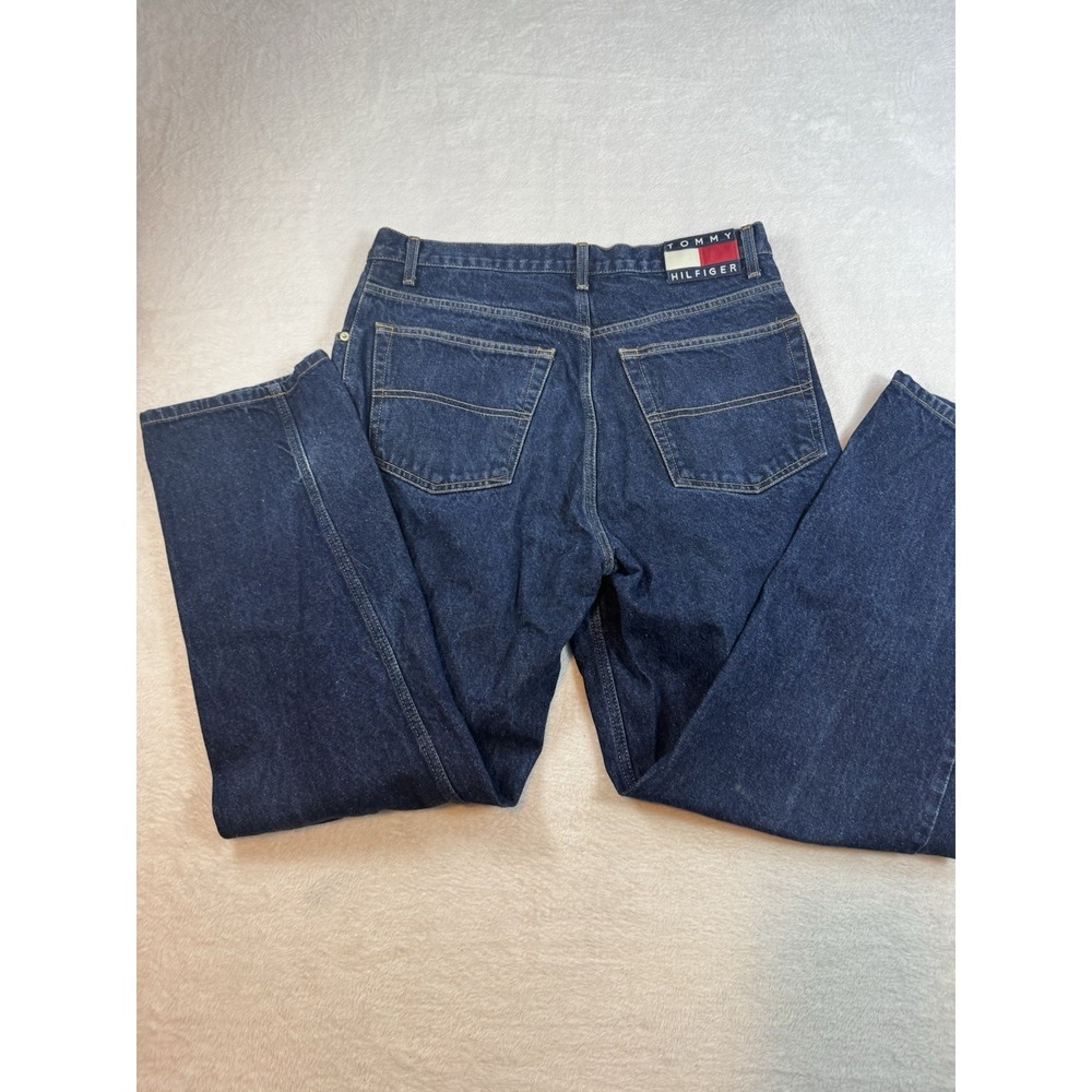 Vintage Tommy Hilfiger‎ Jeans Men's 34x30 Blue Denim Flag Patch Baggy Y2K